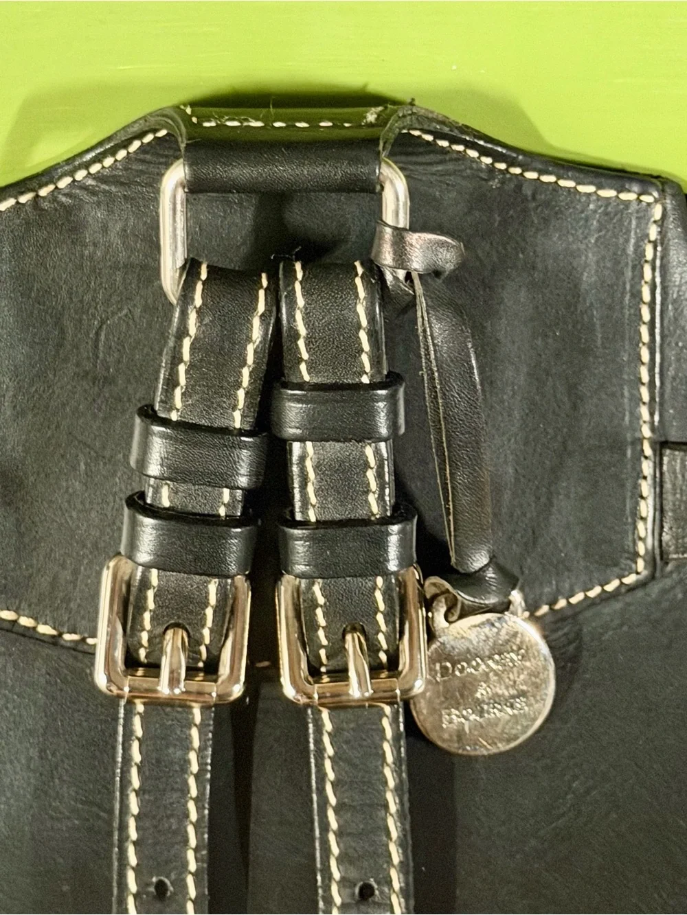 Vintage Dooney & Bourke Black Leather Backpack Contrast Stitching